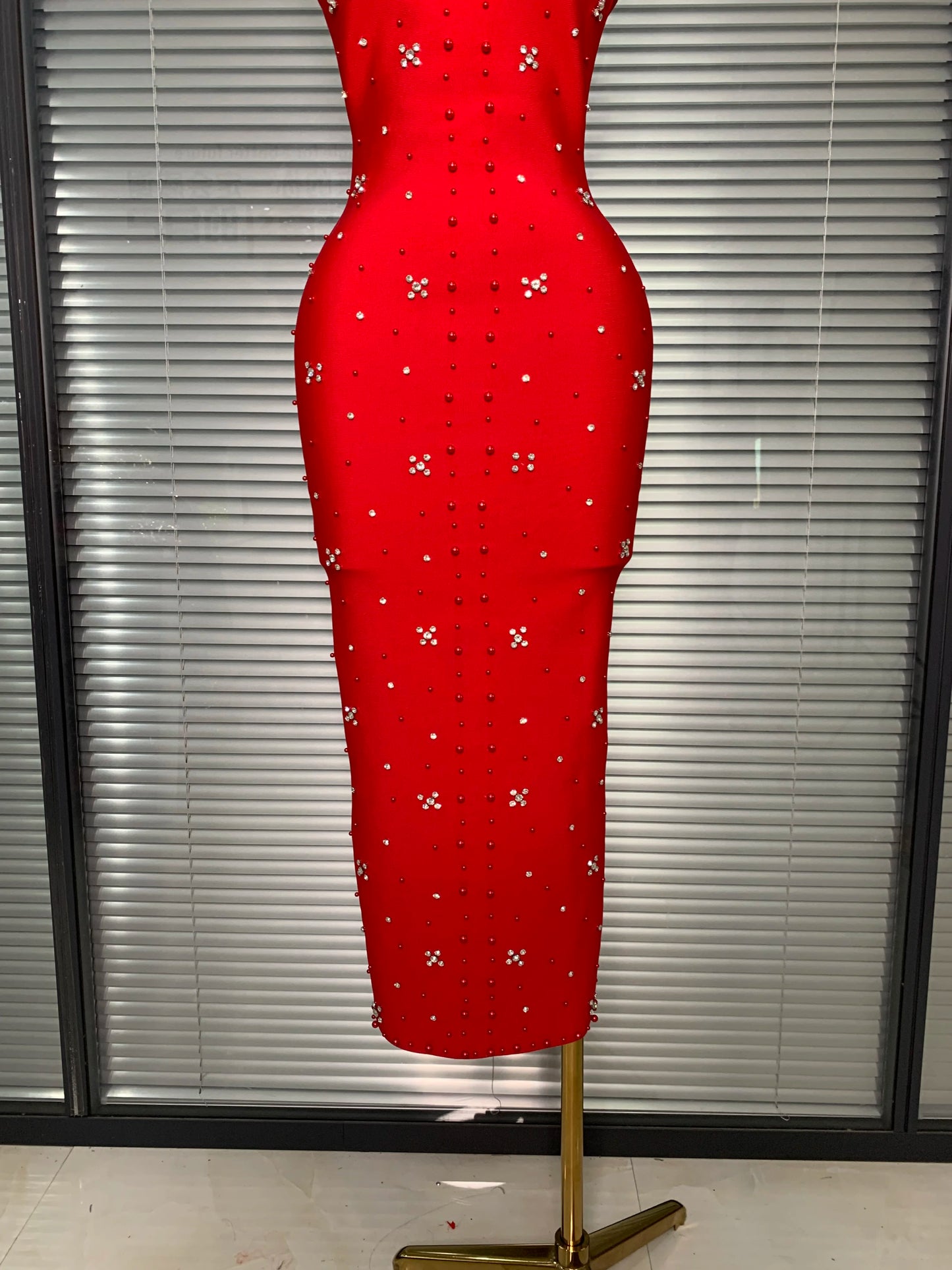 Halter Long Crystal Beaded Bandage Dress