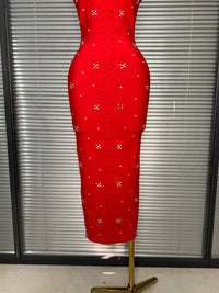 Halter Long Crystal Beaded Bandage Dress