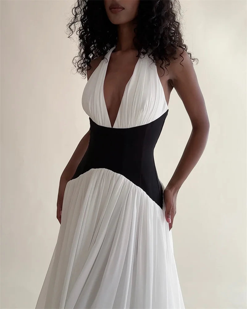 Halter Deep V Neck Backless Sexy Maxi Dress
