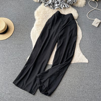 Ruffles Floral Print Elastic Waist Wide Leg Long Pants+Top Set