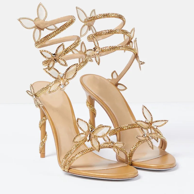 Crystal Embellished Butterfly Detail Heels