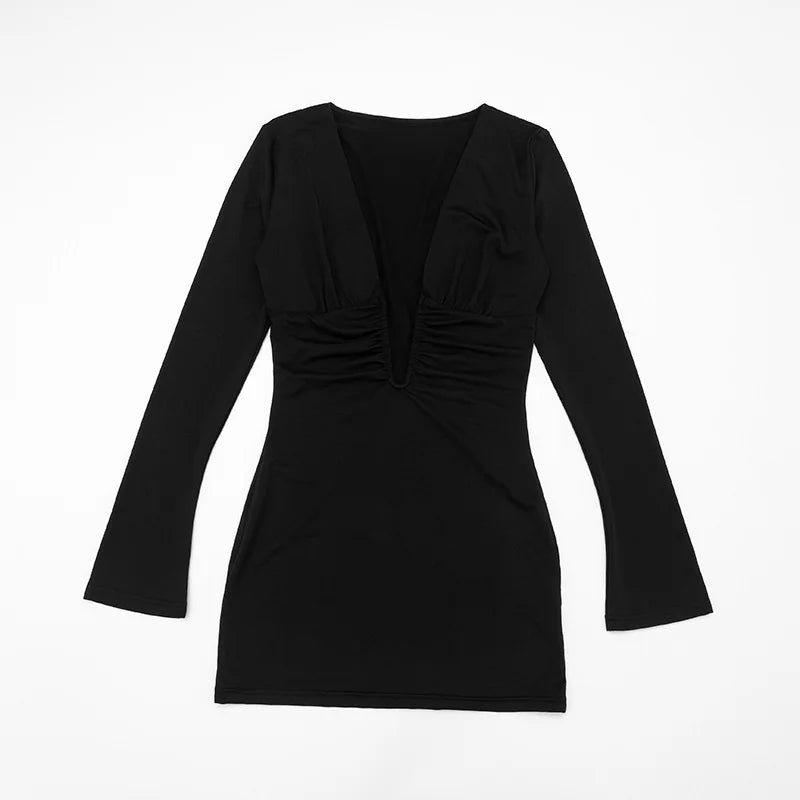 Deep V Neck Long Sleeve Sexy Mini Dress