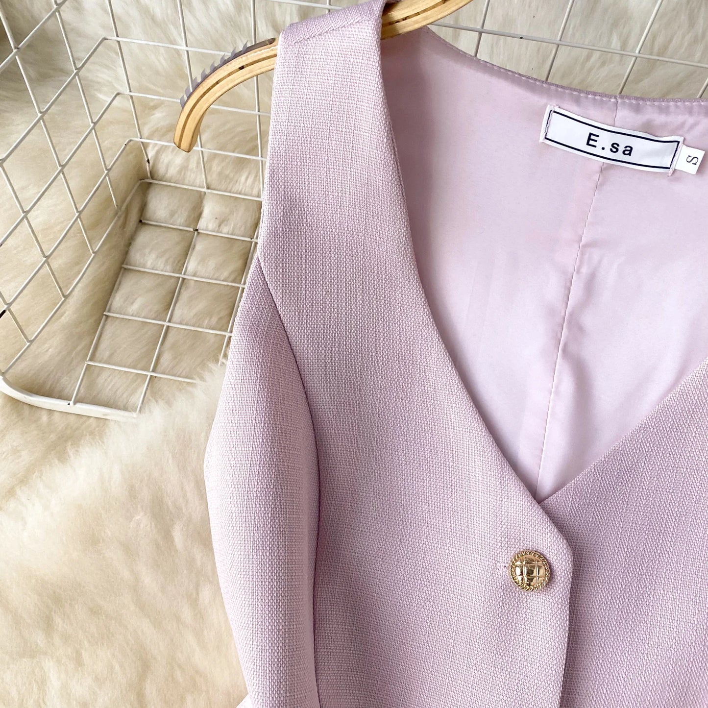 Single Breasted Basic Camisole+Zipper Design Pleated Skirt Set