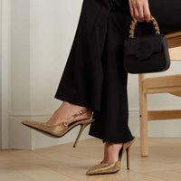 Luxury Rhinestone Sequined Buckle Pointed toe Slingback Stiletto