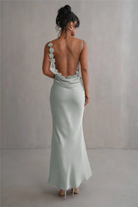 Floral Draped Backless Maxi Dress