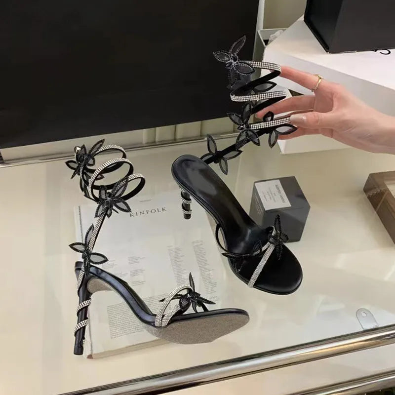 Crystal Embellished Butterfly Detail Heels