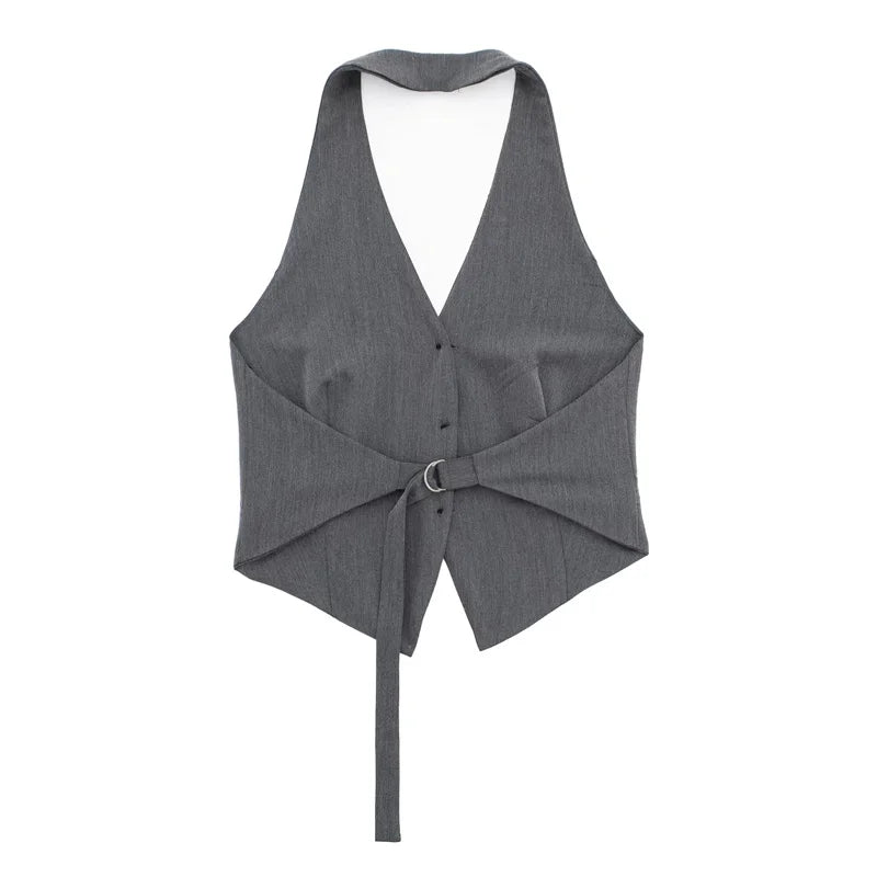 Off Shoulder Sleeveless Backless V Neck Waistcoat