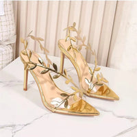 Gold Leaf Elegant Pointed Toe Thin High Heels