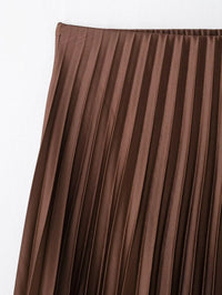 Pleated Long Draped Satin Midi Skirt