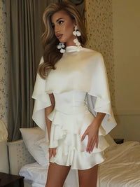 Shawl Sleeve Ruffle Sexy Mini Dress