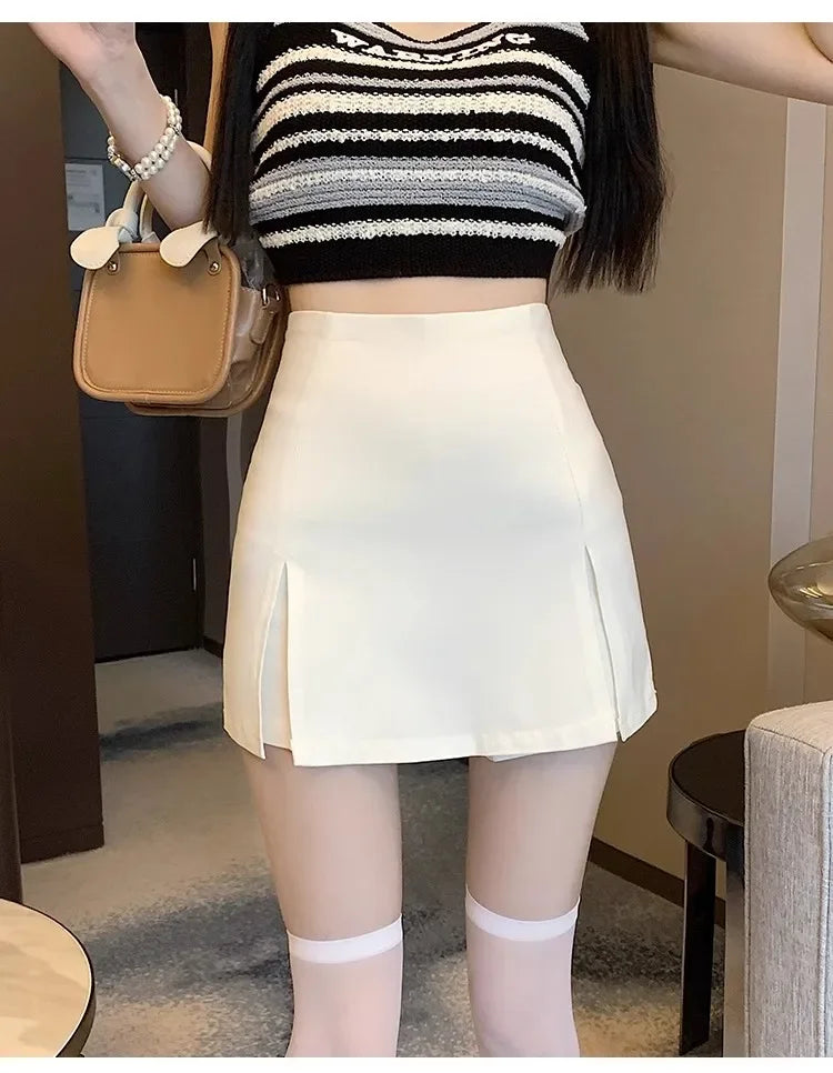 High-waisted A- line Split Short Skirt