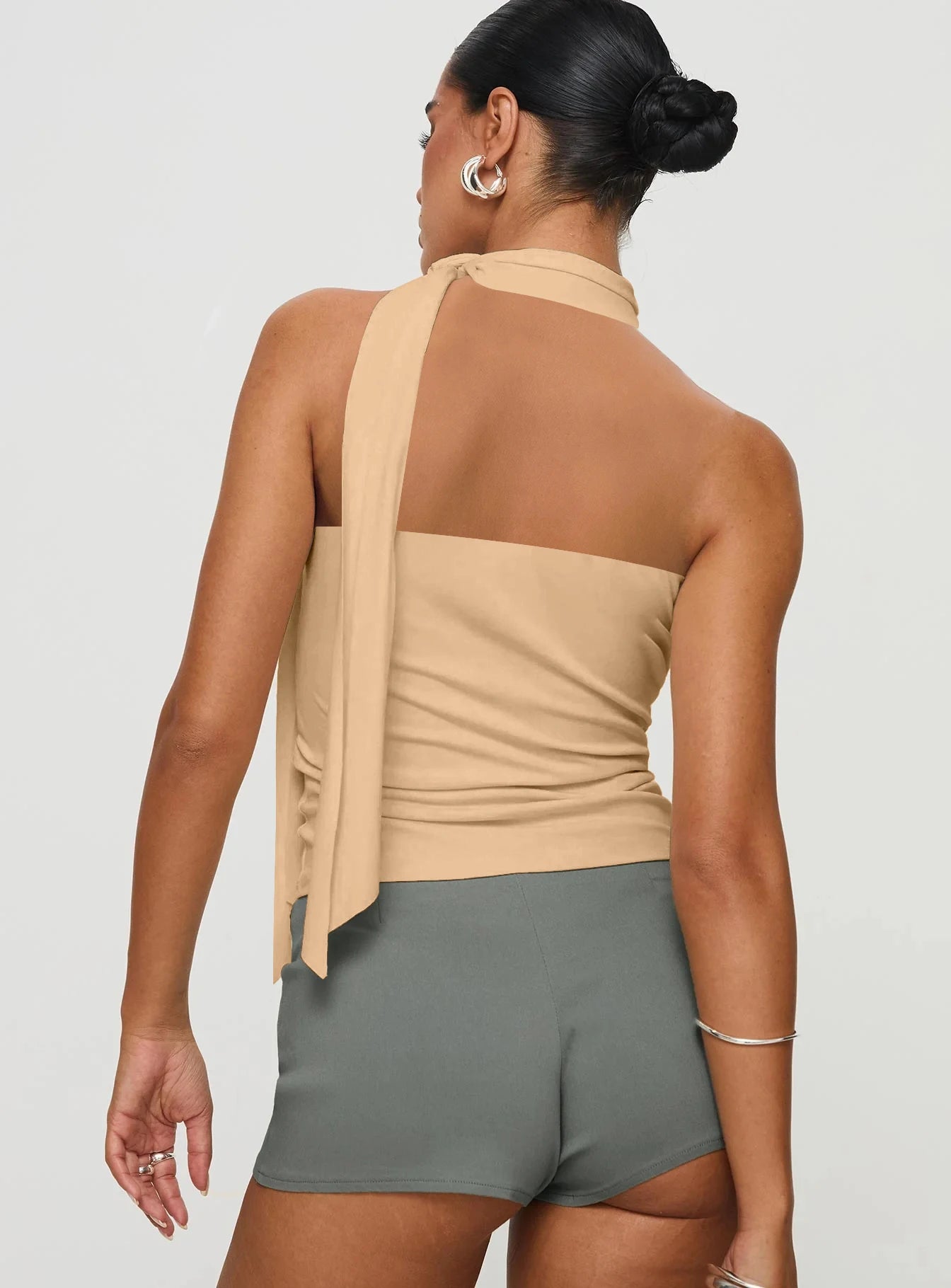 Sleeveless High Neck Tie Top