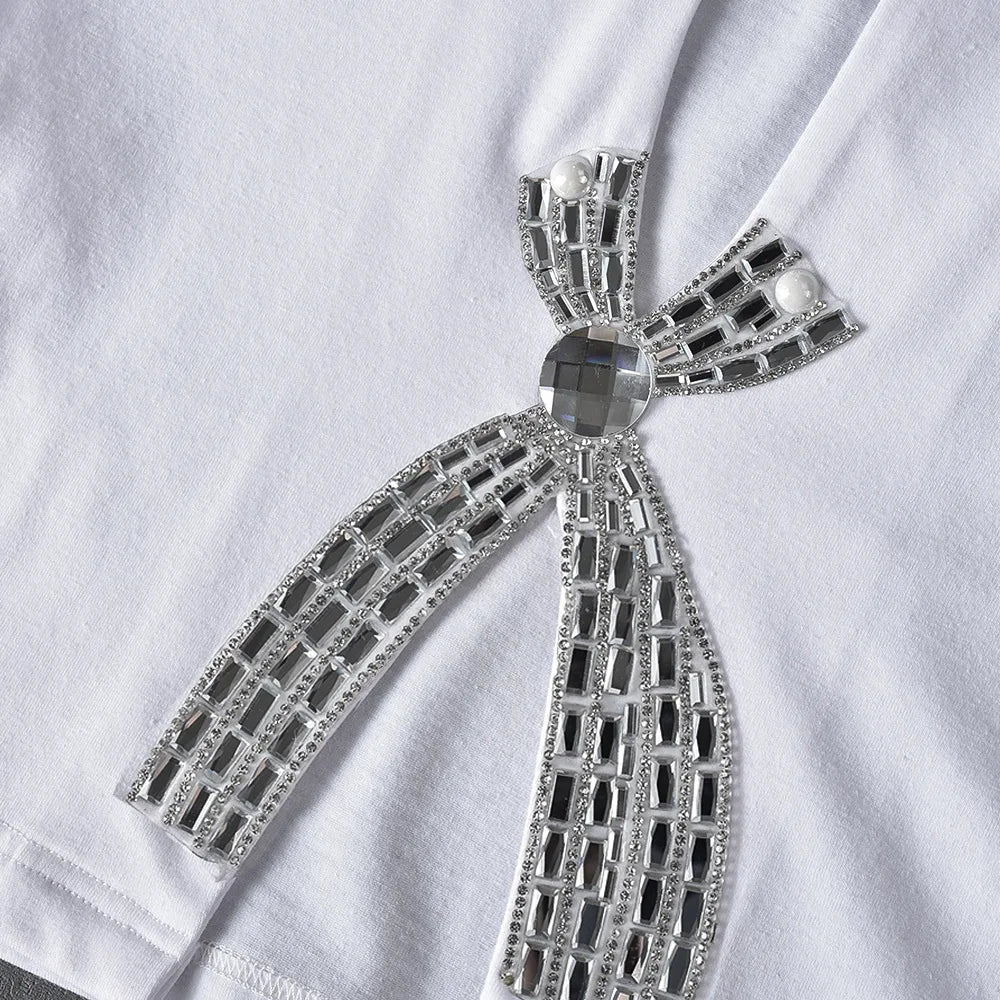 Rhinestone Bowknot Short Sleeve T-shirt