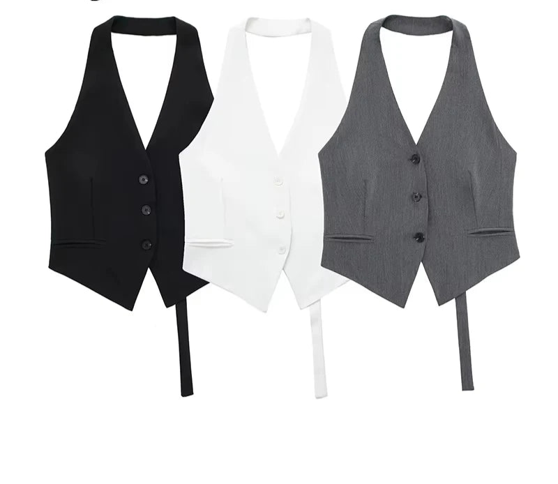 Off Shoulder Sleeveless Backless V Neck Waistcoat