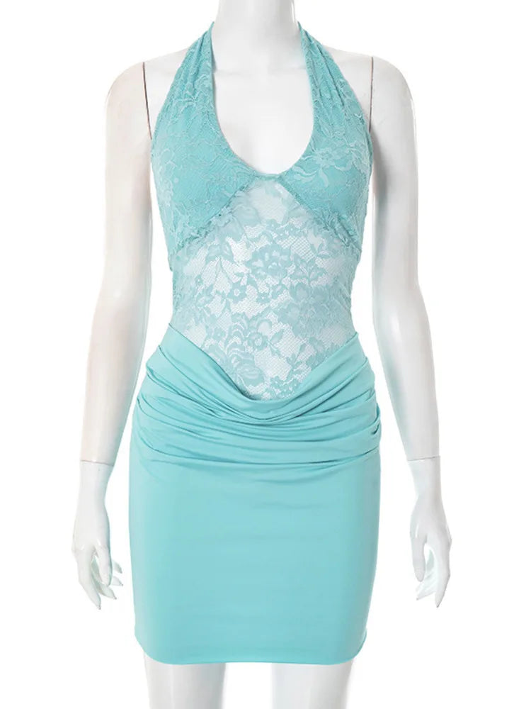 Halter Lace Sexy Patchwork Mini Dress