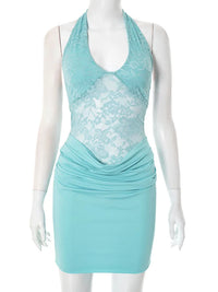 Halter Lace Sexy Patchwork Mini Dress