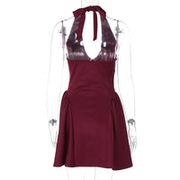 Elegant Halter High Waist A-line Deep V Neck Mini Dress