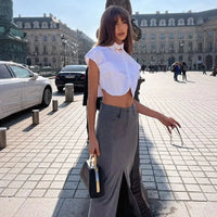 Cropped Button Short sleeve Crop top