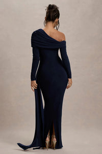 Skew Collar Long Sleeve Sexy Maxi Dress