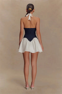 Patchwork Halter Denim Backless Sexy Mini Dress