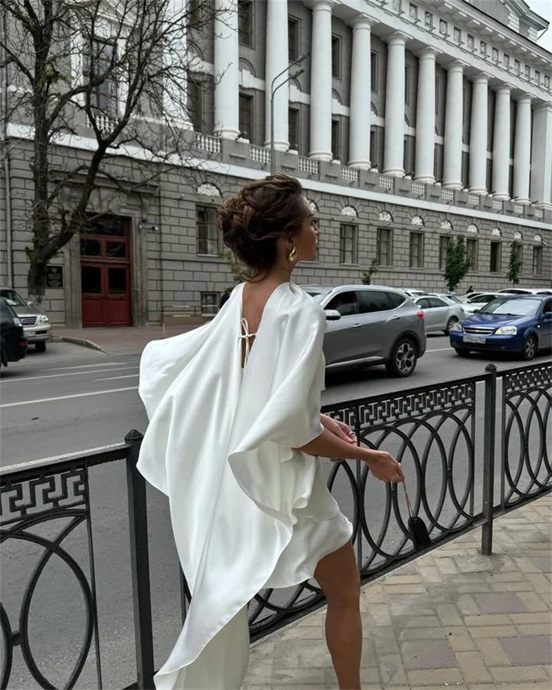 Shawl Sleeve Ruffle Sexy Mini Dress