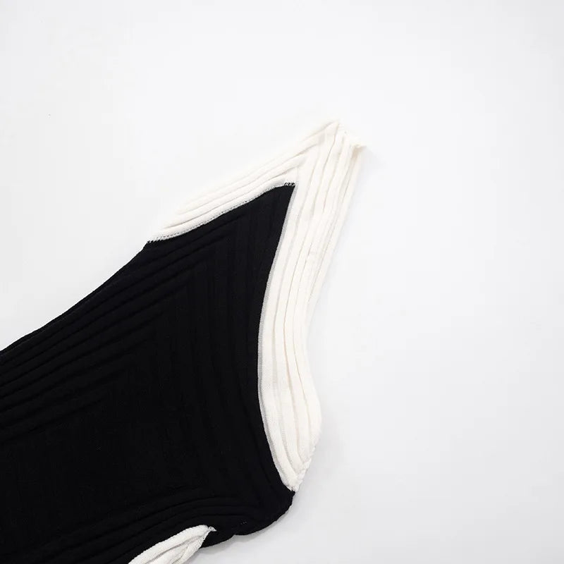 Contrast Color Patchwork  Incline Shoulder Mini Dress