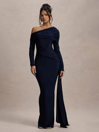 Skew Collar Long Sleeve Sexy Maxi Dress