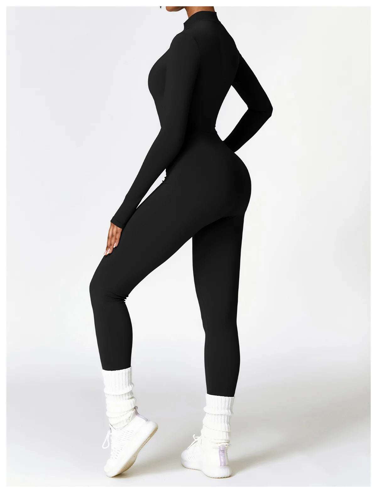 Long Sleeved One-piece Zipper Jumpsuit
