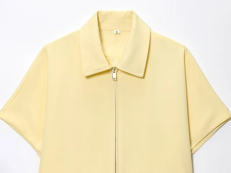 Short Sleeve Zipper Cropped Jacket