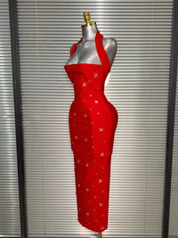 Halter Long Crystal Beaded Bandage Dress