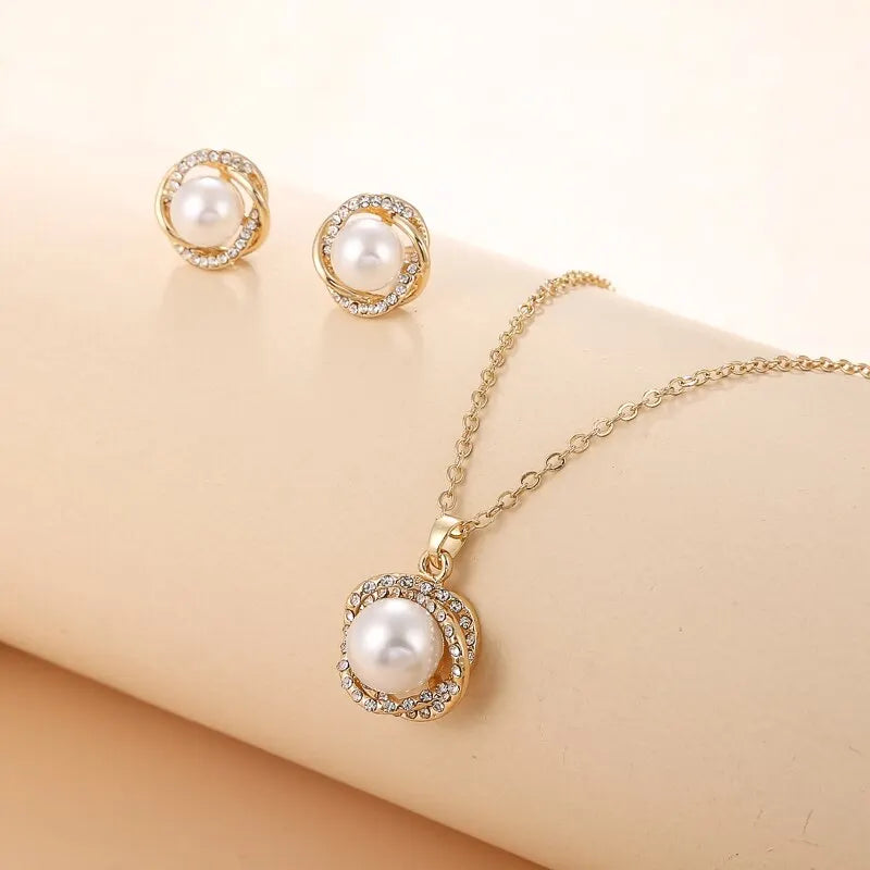 Gold-Color Pearl Jewelry Set
