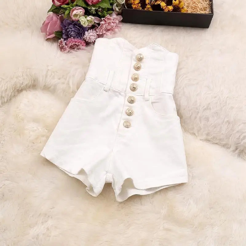 High Waist Single Breasted Tunic Solid Color Shorts