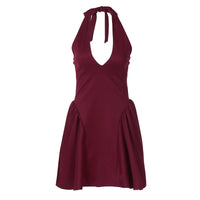 Elegant Halter High Waist A-line Deep V Neck Mini Dress