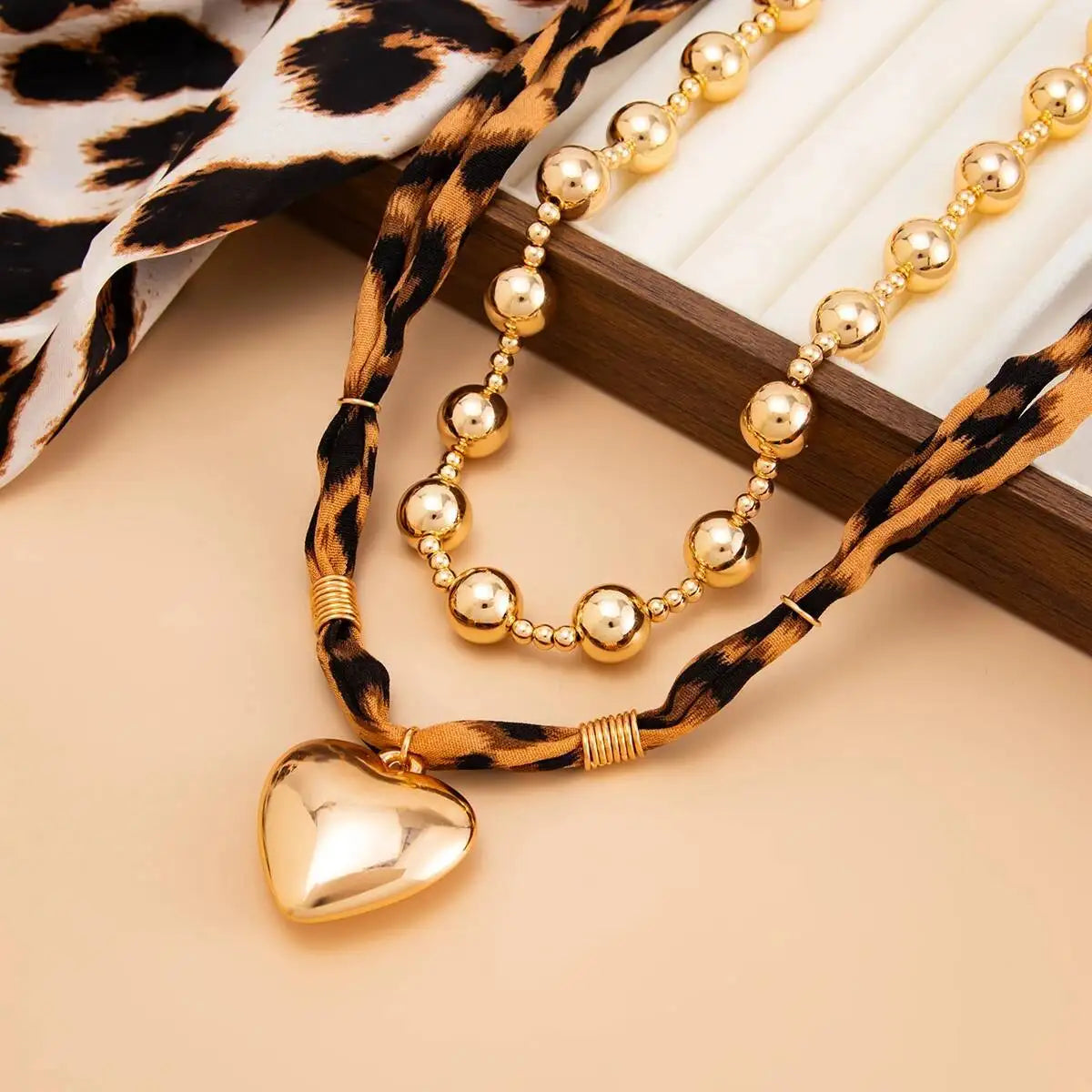 Leopard Print Heart Pendant Necklace