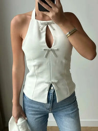 Bow Rhinestone Cut Out Backless Top