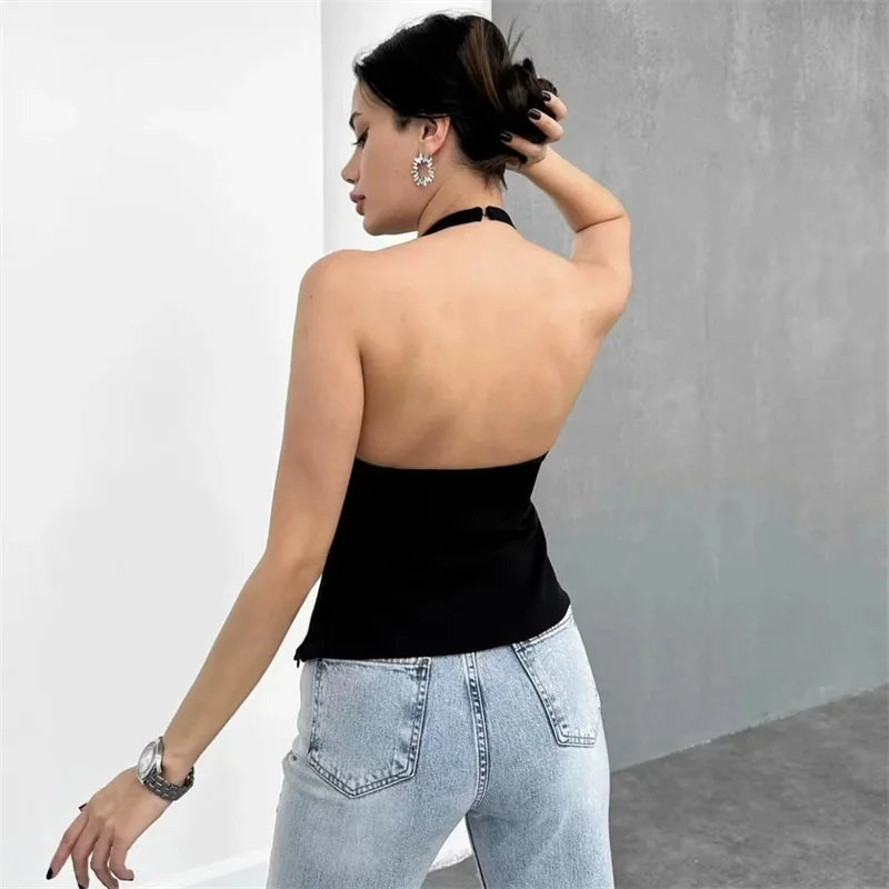 Bow Rhinestone Cut Out Backless Top
