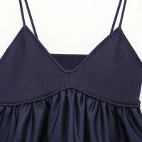 Blue Crop Top Ruffle Knitted Cami Top