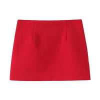 Red High Waist Pleated Mini Skirt