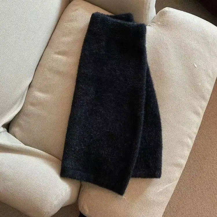 Elastic Waist Slim Imitation Mink Fur Skirt