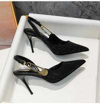 Luxury Rhinestone Sequined Buckle Pointed toe Slingback Stiletto