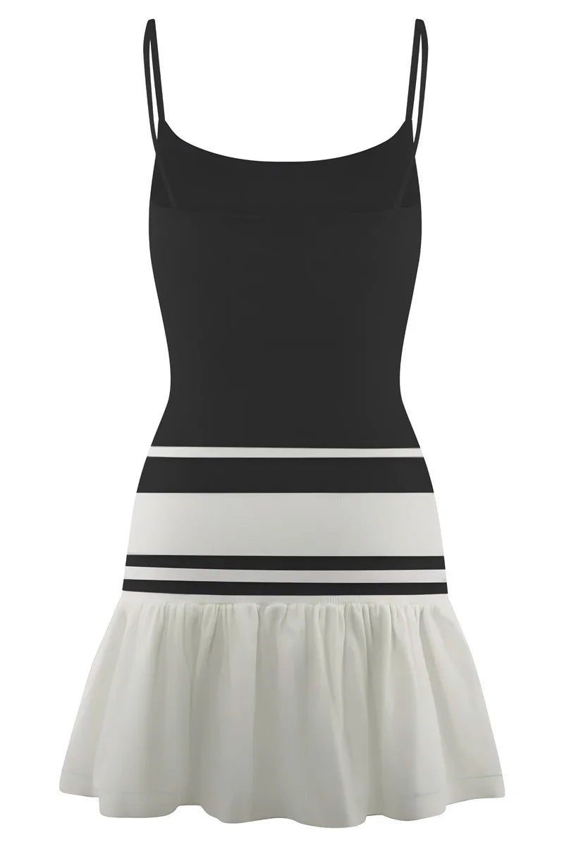 Spaghetti Strap Sleeveless Backless Ruffle Patchwork Mini Dress