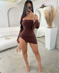 Off-shoulder Long Sleeve Mini Bodycon Dress