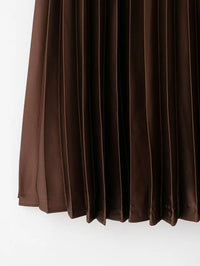 Pleated Long Draped Satin Midi Skirt