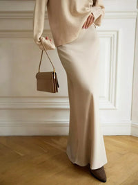 Casual Satin  Loose High Waist Maxi Skirt