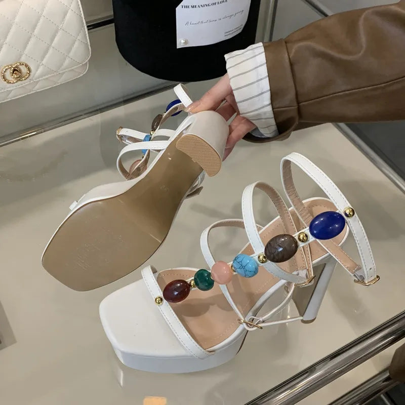 Platform Wedge Colorful Gem Ultra High Heels