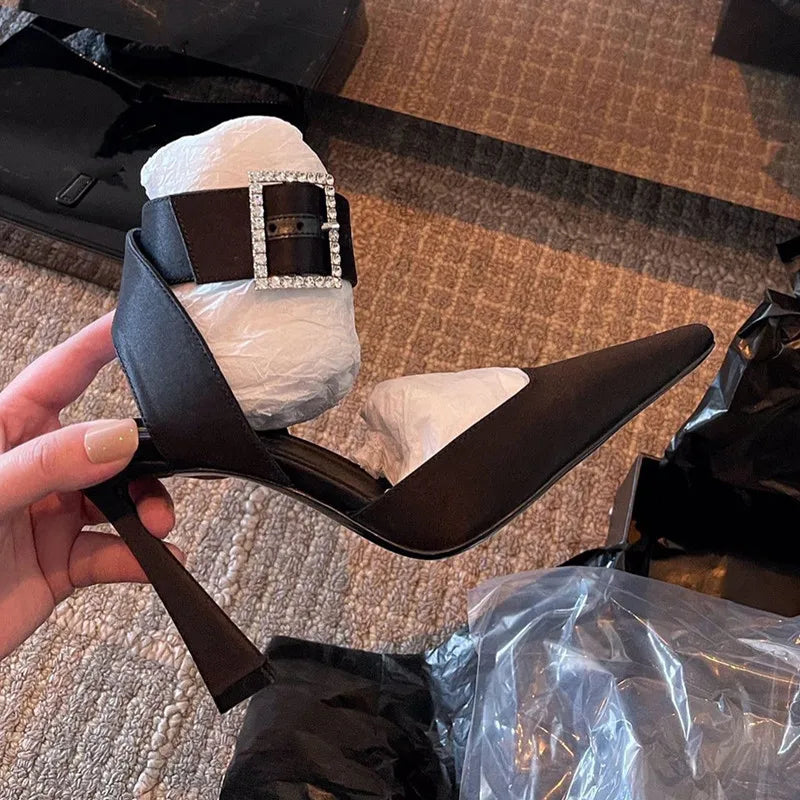 Luxury Satin Rhinestones Square Buckle Pumps