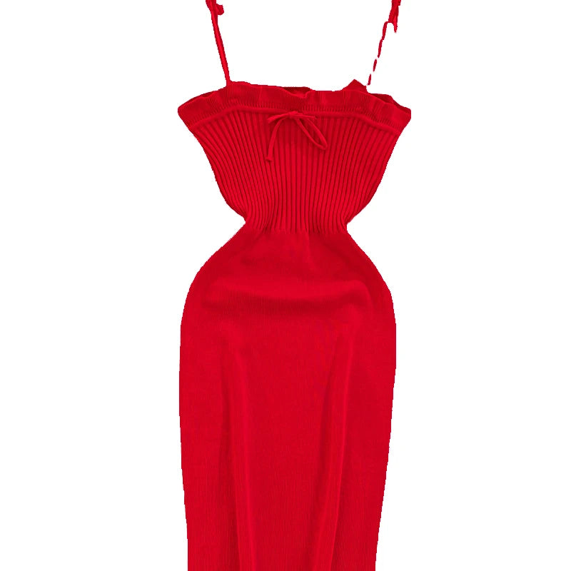 Ribbed Lace Up  Ruffle Trim Mini Dress