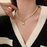 Heart Pendant Imitation Pearl Necklace