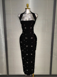 Halter Long Crystal Beaded Bandage Dress