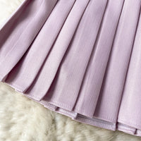 Single Breasted Basic Camisole+Zipper Design Pleated Skirt Set